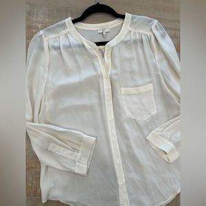 Joie button down cream semi sheer 3/4 sleeve blouse shirt silk